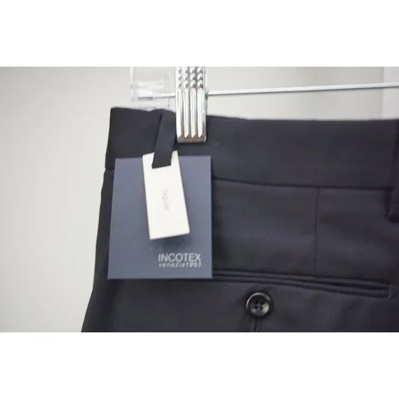 Incotex High Comfort S100s Wool Regular Fit Navy Blue Dress Pants Sz 46 NEW